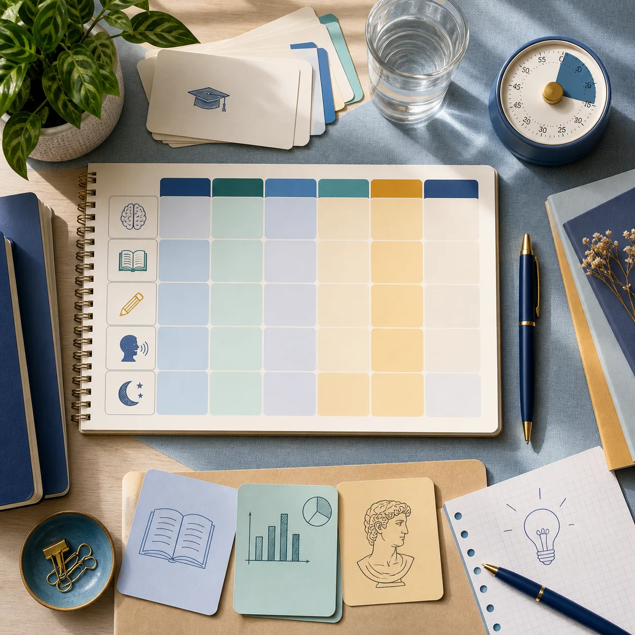 Planning hebdomadaire coloré pour organiser les révisions du bac et les temps de repos